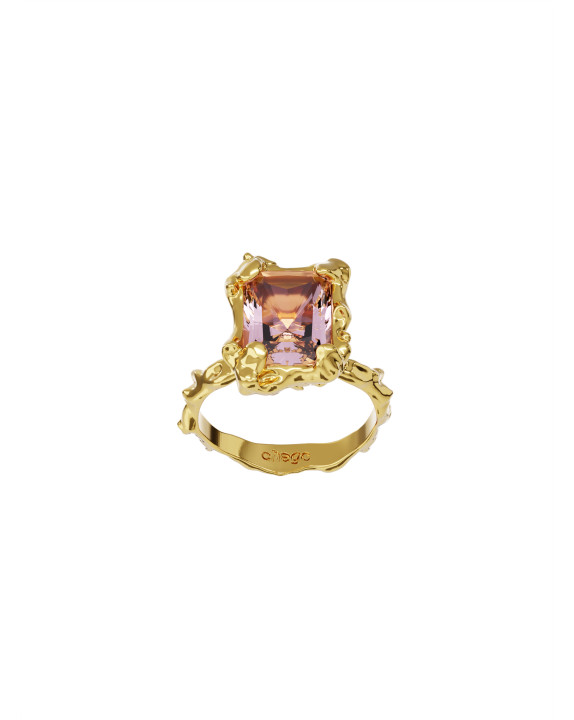 Ring New classic w/ pink topaz yellow gold