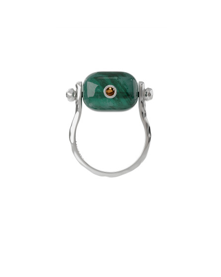 Ring with green agate and citrine silver