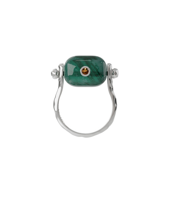 Ring with green agate and citrine silver