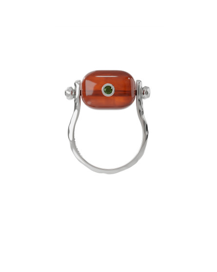 Ring with orange agate and peridot silver