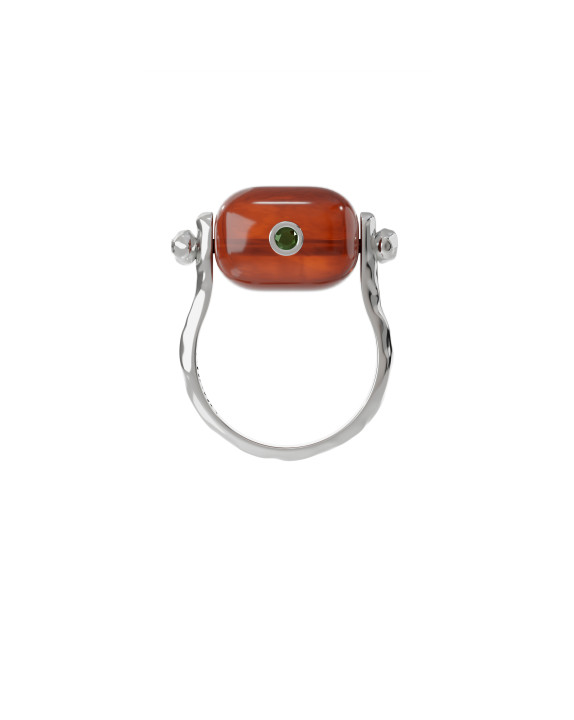 Ring with orange agate and peridot silver