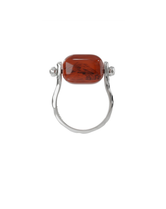 Ring with orange agate and peridot silver