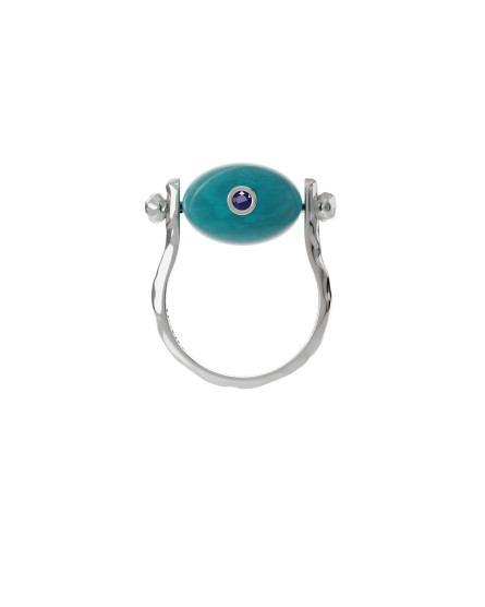 Ring with aquamarine and purple amethyst silver
