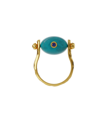 Ring with aquamarine and purple amethyst gilding