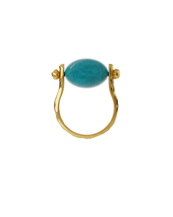 Ring with aquamarine and purple amethyst gilding